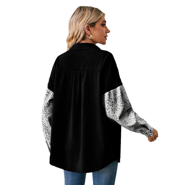 Casual denim jacket for women with contrasting animal print sleeves Lune London