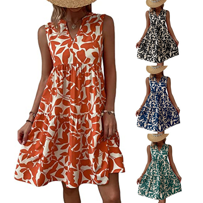Sleeveless summer dress for women in A with V design Lune London