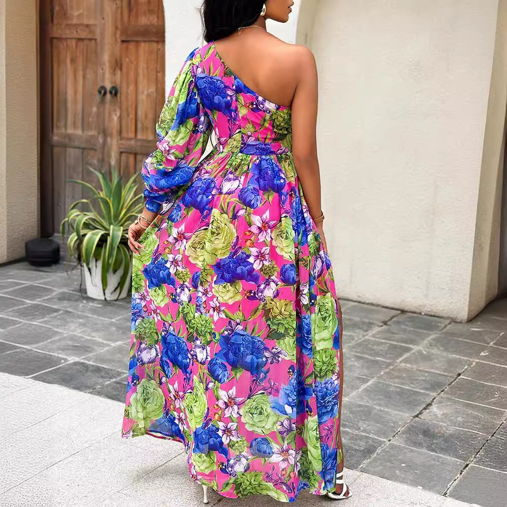 Elegant floral one-shoulder maxi dress Lune London