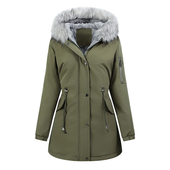Ladies parka fashion jacket with a large hood and teddy lining Lune London