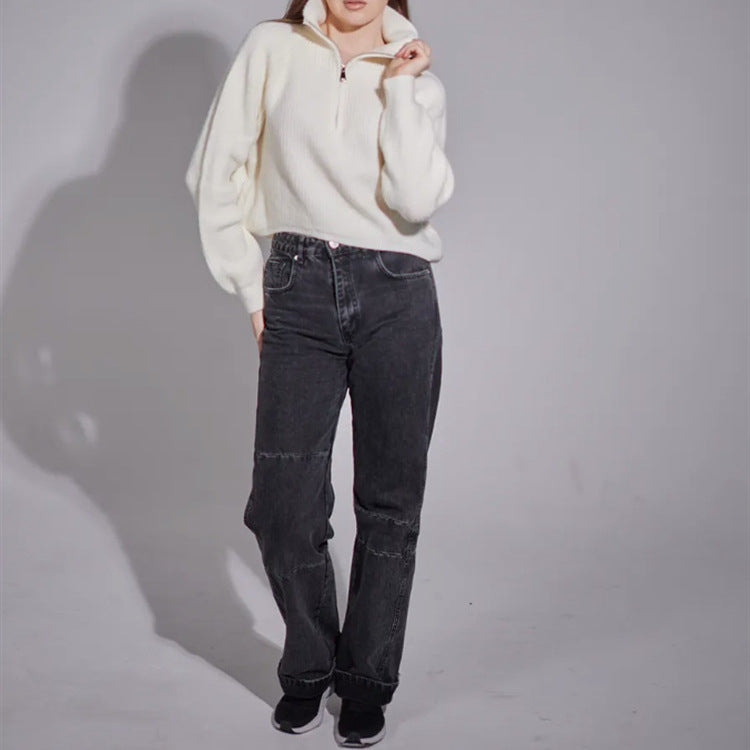 Women's sweater with high collar and zip Lune London