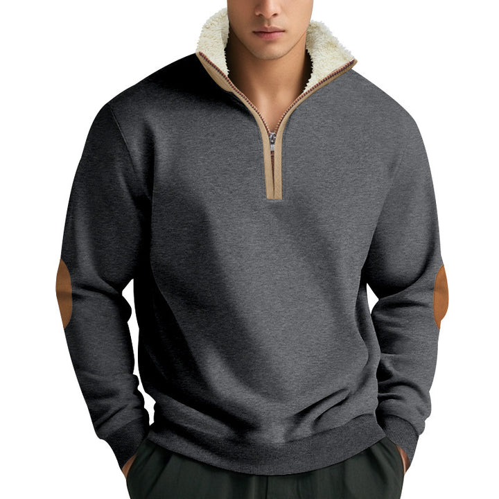 Men Fleece Sweater with High Neck and Chic Contrast Details