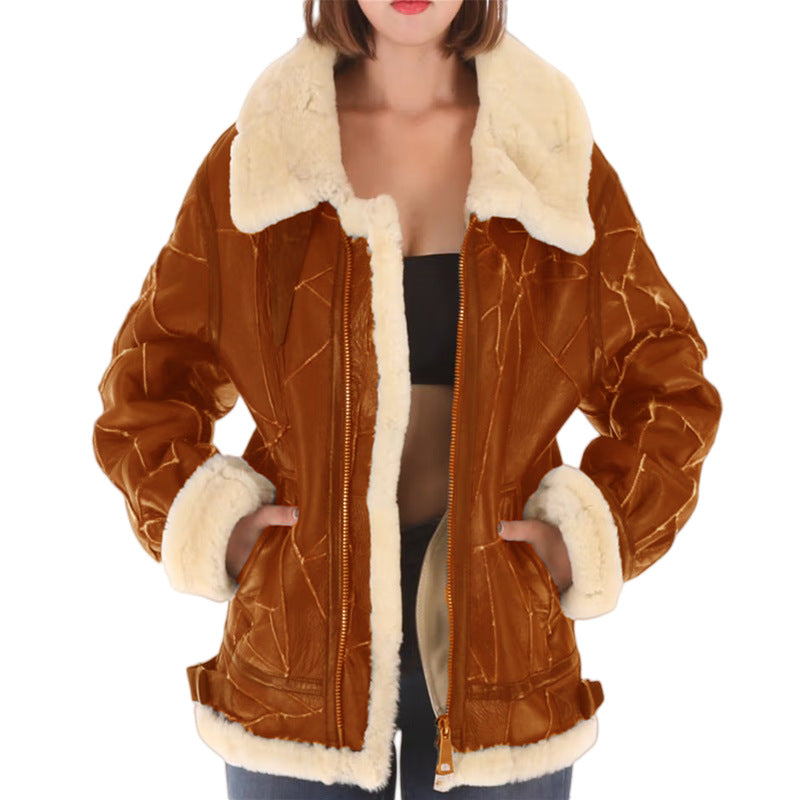 Casual faux leather jacket for women with faux fur collar Lune London