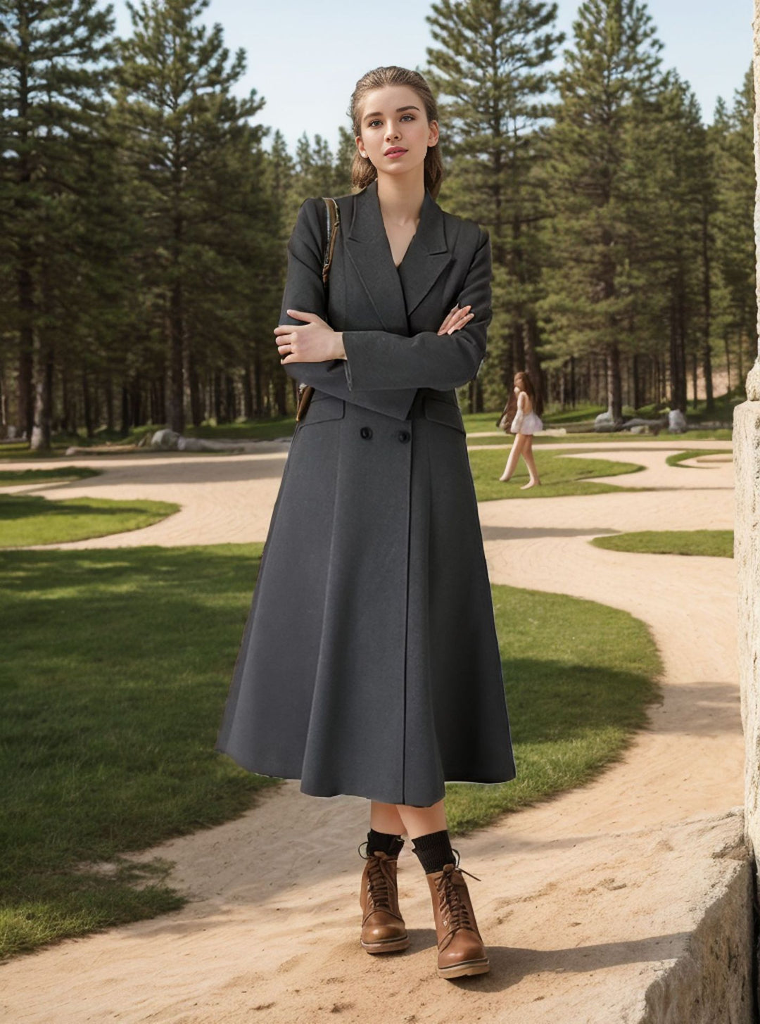 Ladies elegant coat with double-breasted buttons and flared skirt Lune London