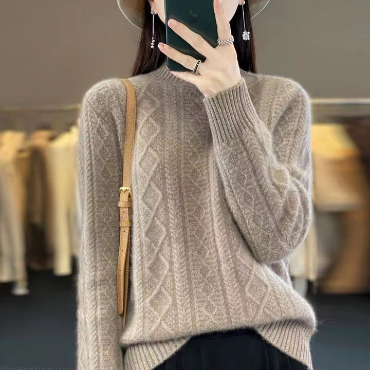 High-quality knitted pullover for women with a turtleneck and cable design Lune London