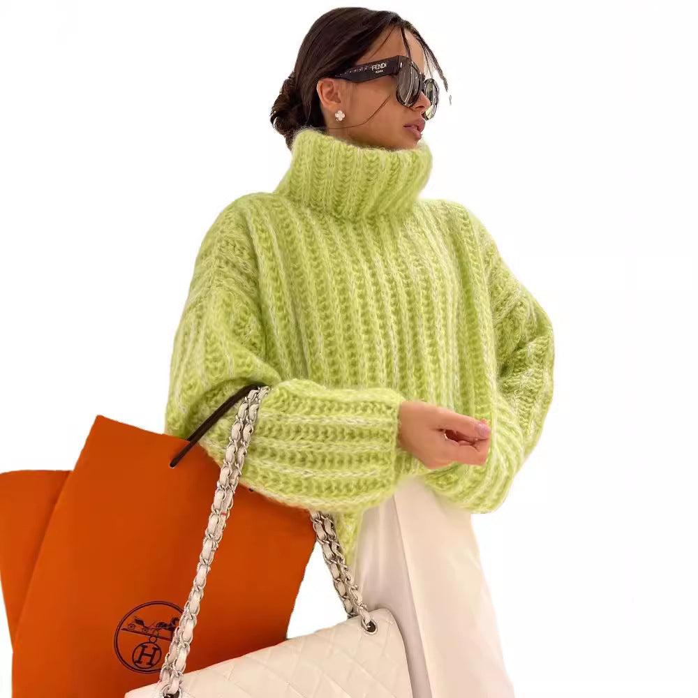 Chunky knitted sweater for women with high collar Lune London