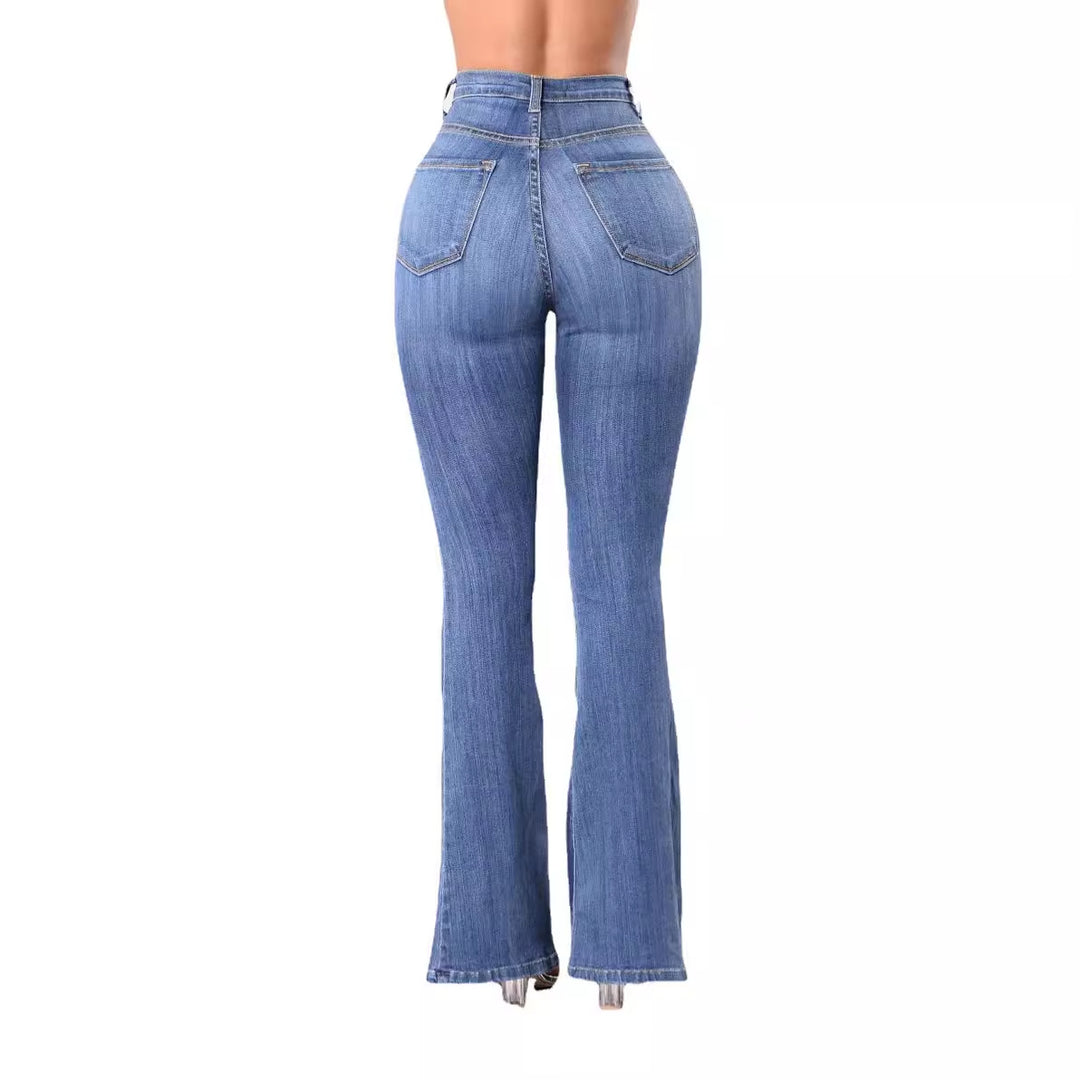High waist bootcut jeans for women with vintage effects Lune London