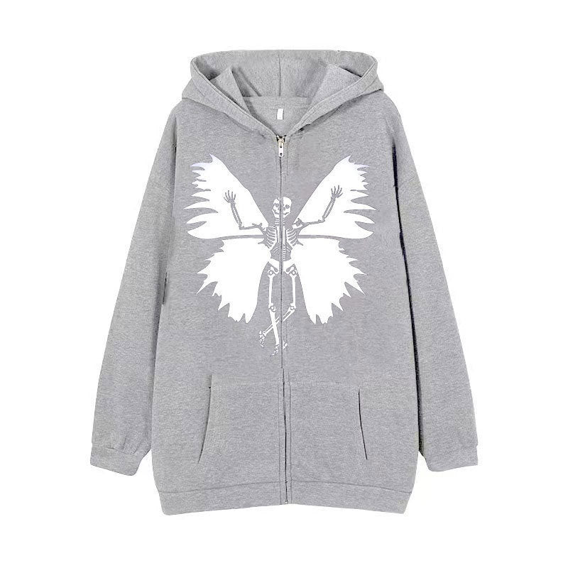 Women’s zip hoodie with unique skeleton and butterfly design Lune London