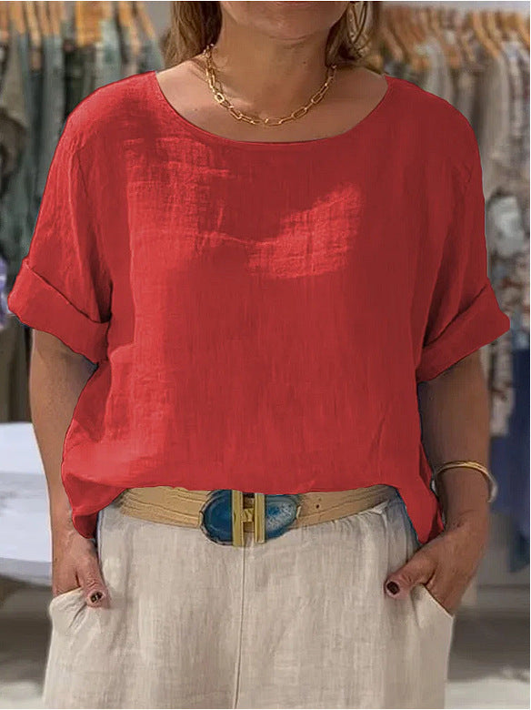 Blouse en lin léger pour femme avec coupe décontractée et manches retroussées Chic & Stil