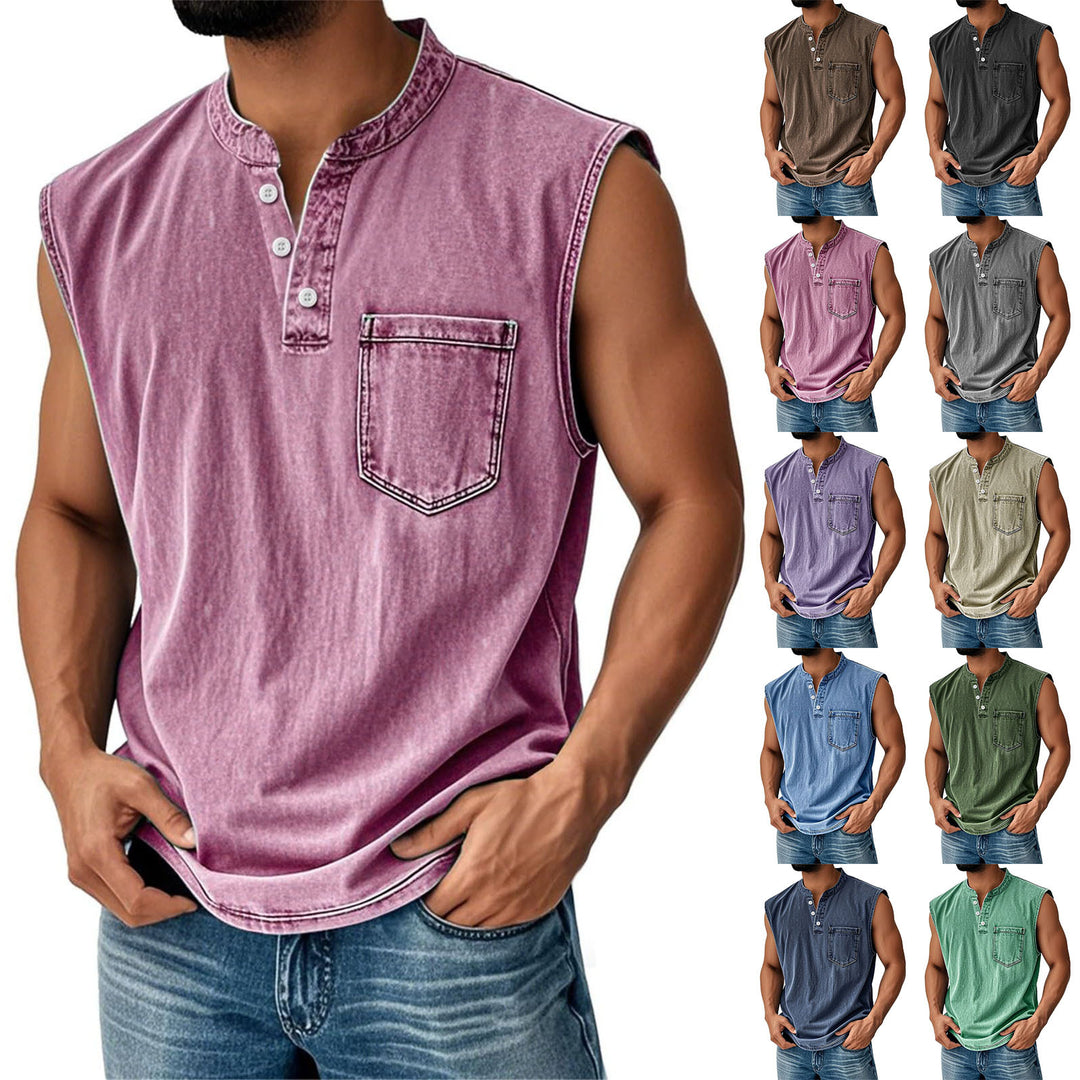 Sleeveless cotton shirt for men with button placket and chest pocket Lune London