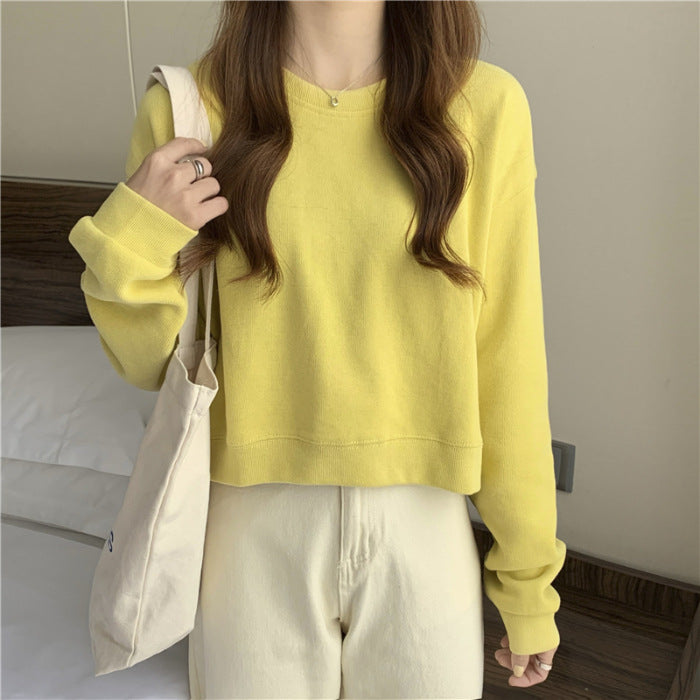 Women's casual cropped sweater made of soft cotton blend with stylish round neckline Lune London