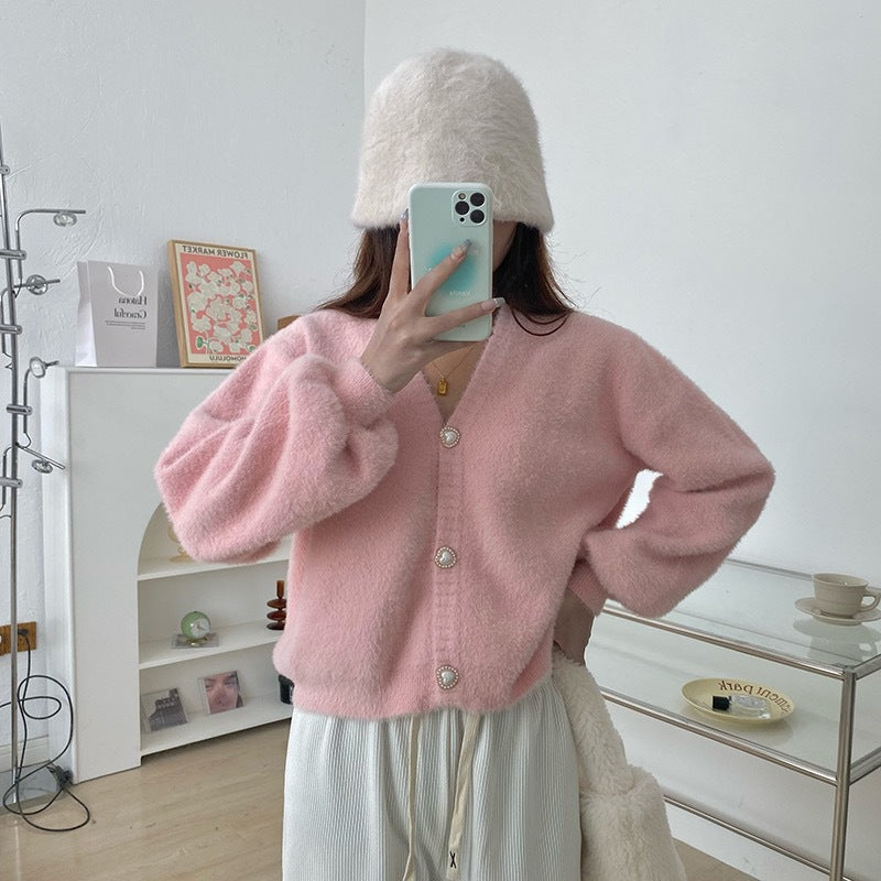 Cardigan V en Jouant pour Femmes avec Boutons en Forme de Cœur Chic & Stil
