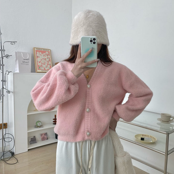Cardigan V en Jouant pour Femmes avec Boutons en Forme de Cœur Chic & Stil
