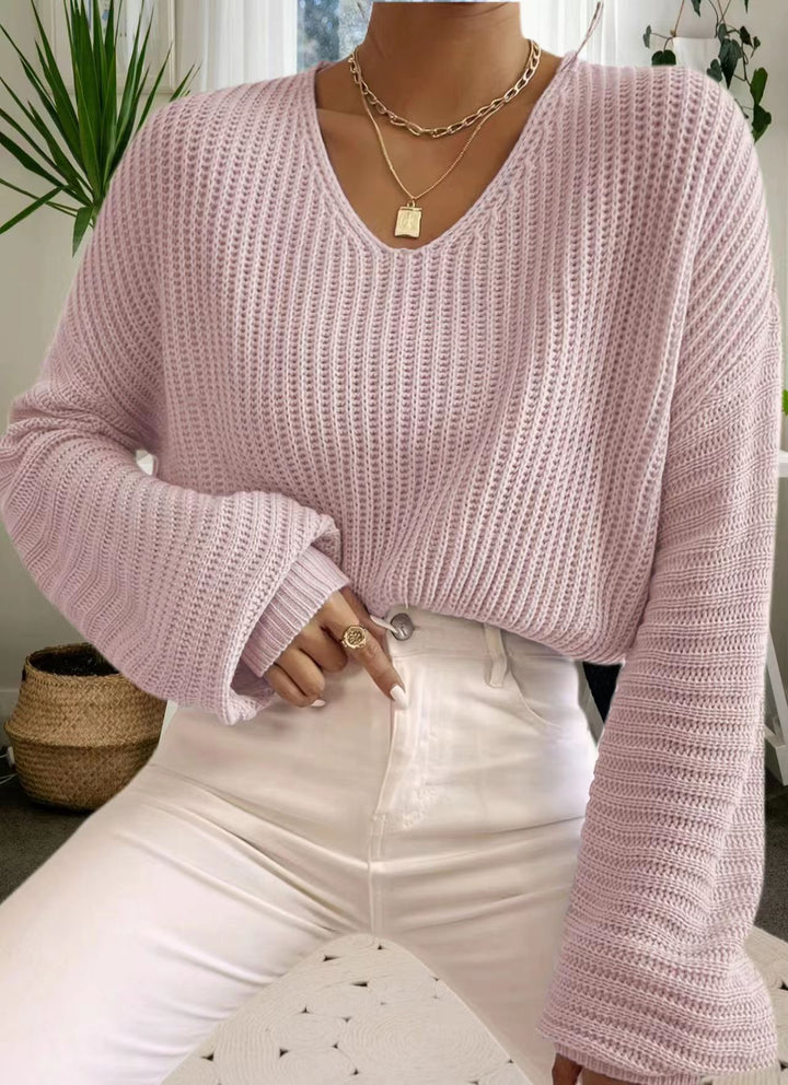 Casual knit sweater for women with a wide V-neck and oversized sleeves Lune London