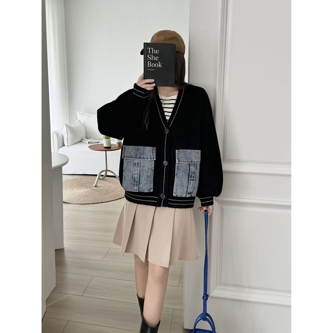 Cardigan féminin à la mode avec des détails en denim Chic & Stil