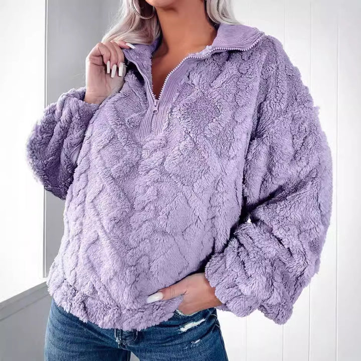Ladies Soft Fleece Sweater with High Collar and Zipper Lune London