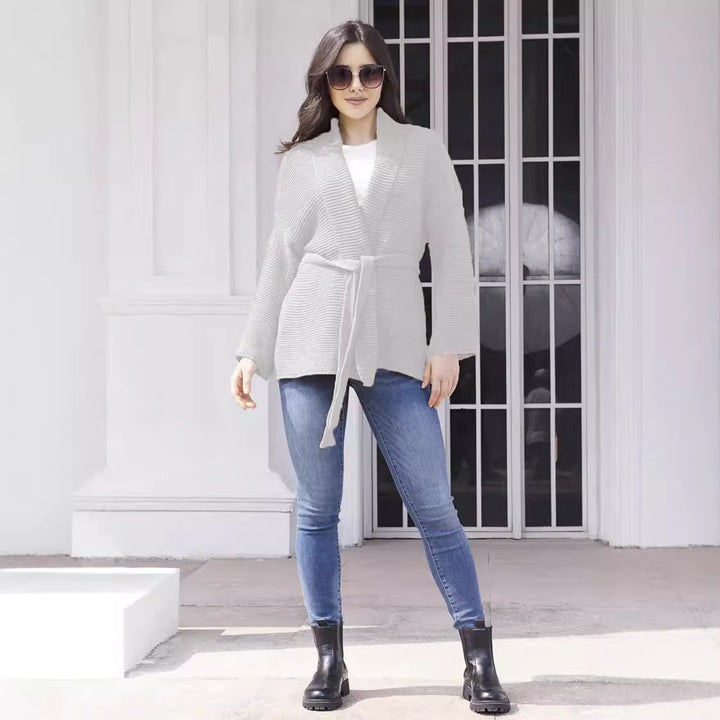 Women Chunky Knit Cardigan with Belt and Loose Fit Lune London