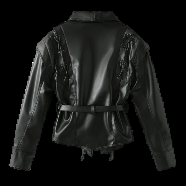 Women's faux leather blazer with modern design and practical belt Lune London