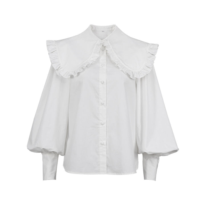 Women Elegant blouse with decorative frill collar and ruffled sleeves Lune London
