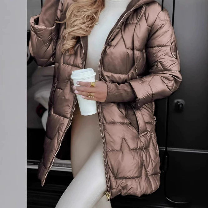 Ladies long, lined winter coat with hood Lune London