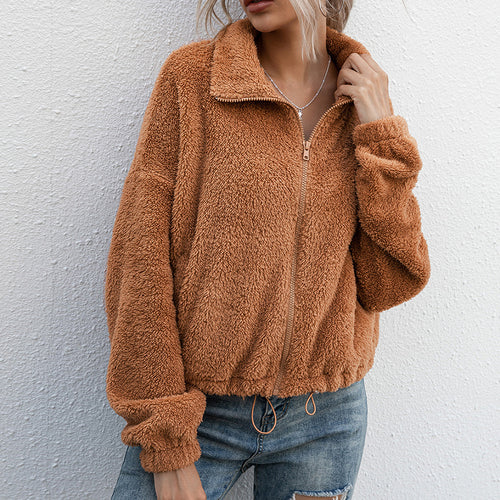 Fleece jacket for women with high collar and elastic waist Lune London
