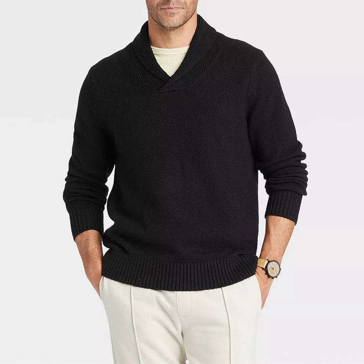 Men's sweater with shawl collar and delicate rib design Lune London