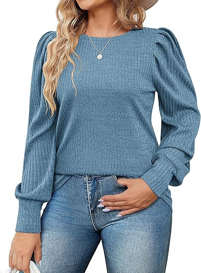 Ladies Elegant ribbed knit top with puff sleeves Lune London