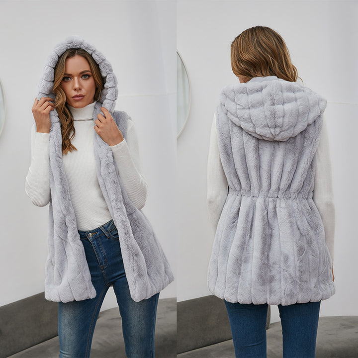 Ladies Elegant Hooded Faux Fur Vest Lune London