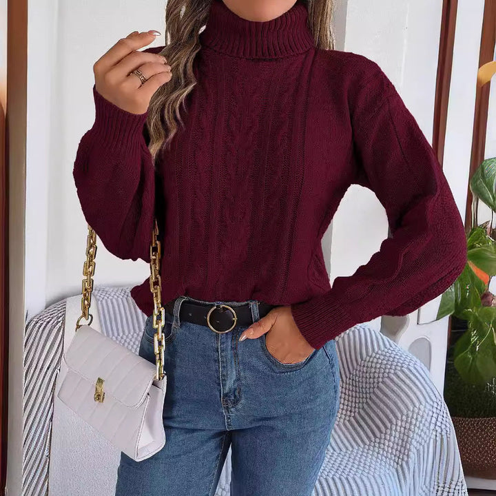 Lune London | Women's Cozy Knit Sweater with Stand-Up Collar and Cable Pattern