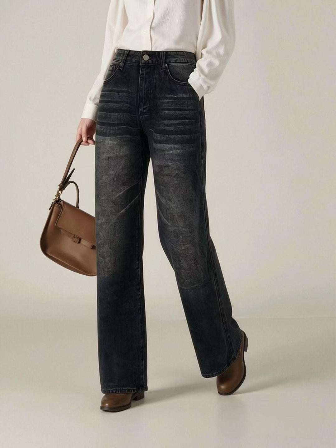 Women's wide High-Waist Jeans with unique texture Lune London