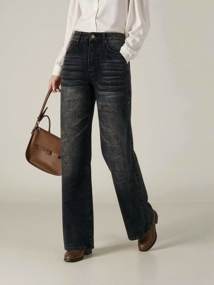 Women's wide High-Waist Jeans with unique texture Lune London