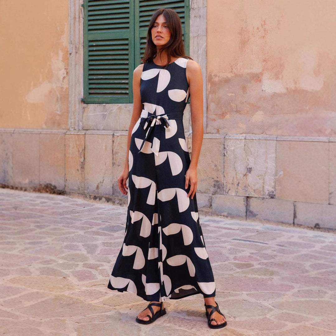 Maxi floral dress for women with tie belt and elegant cut Chic & Stil