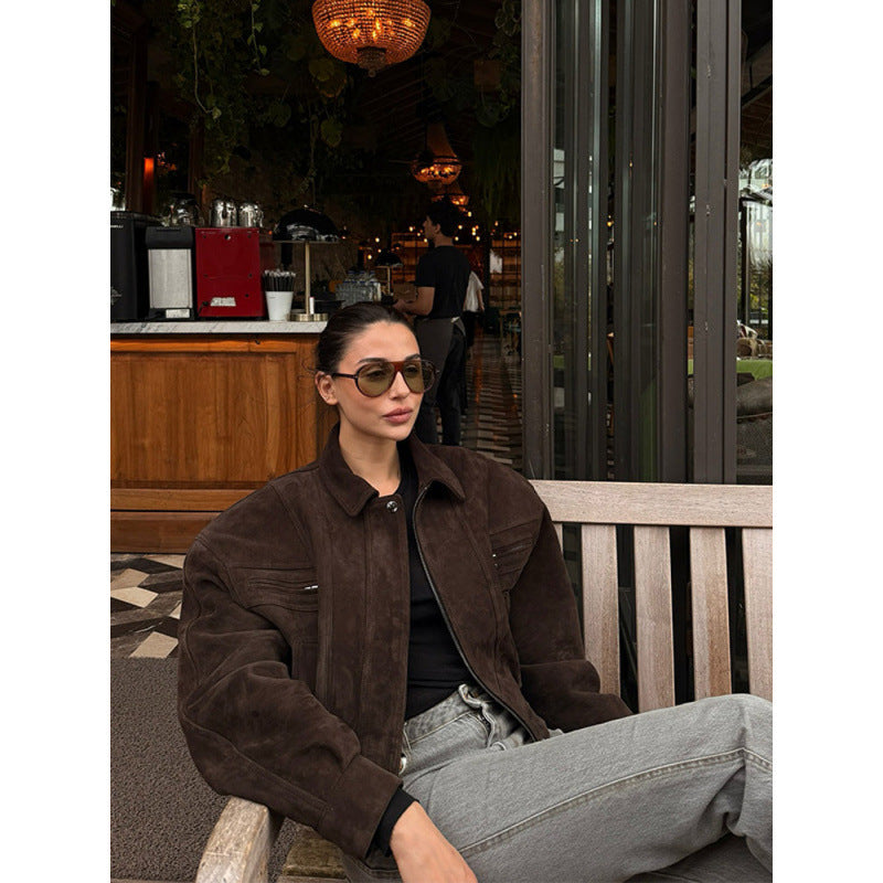 Ladies Cropped Suede Jacket Lune London