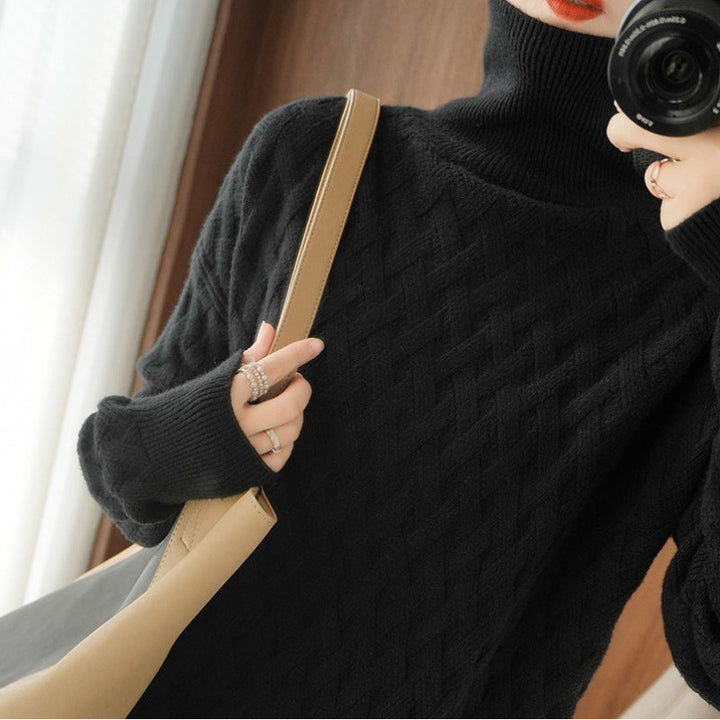 Ladies Chunky Knit Roll Neck Sweater Lune London