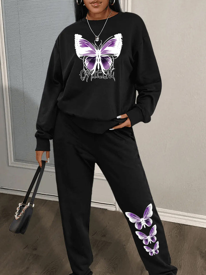 Women's sweatshirt and jogger pants set with a creative butterfly design Lune London