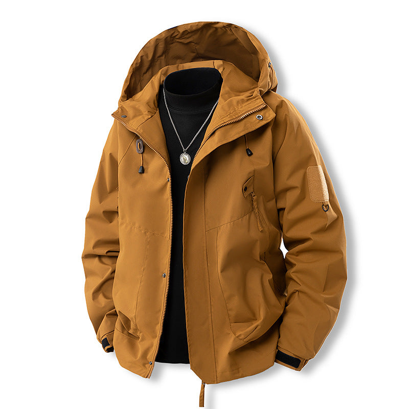 Versatile outdoor jacket for men with adjustable hood and numerous pockets Lune London