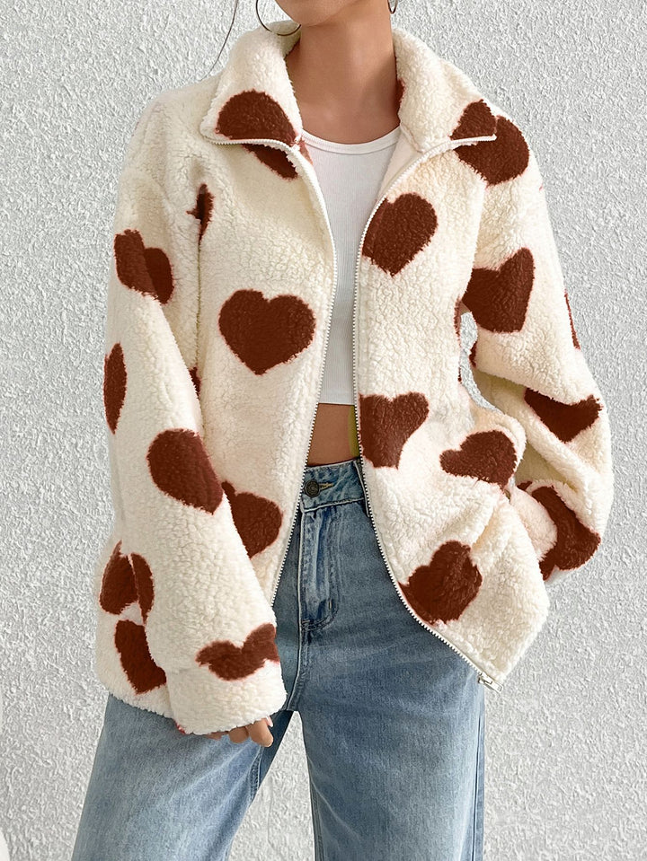 Ladies Cozy Fleece Jacket with Heart Design Lune London