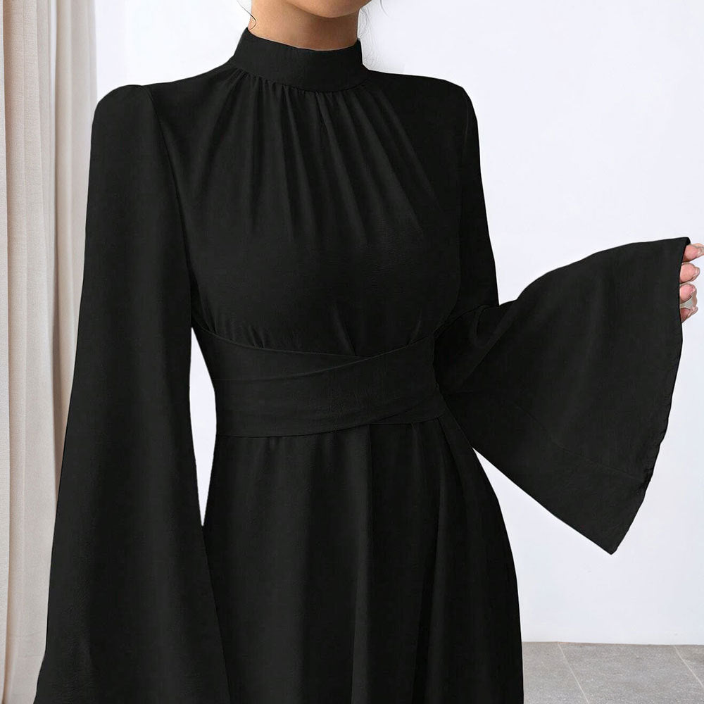 Elegant Maxi Dress for Women with Flowing Sleeves and Chic High Collar & Style