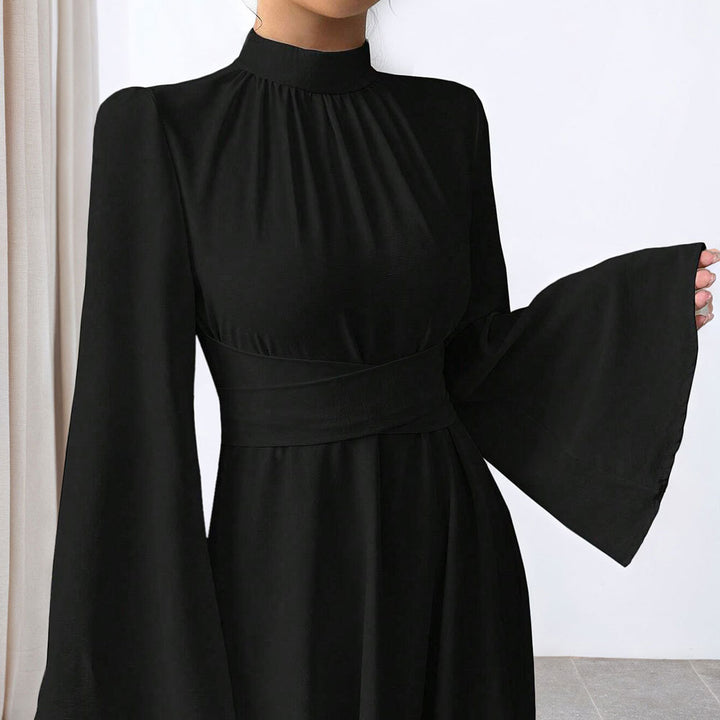 Elegant Maxi Dress for Women with Flowing Sleeves and Chic High Collar & Style