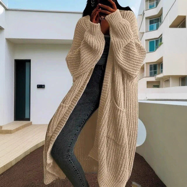 Ladies Long knitted cardigan with side pockets and relaxed fit Lune London