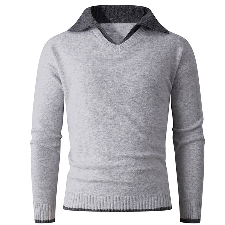 Elegant V-neck sweater for men with contrasting collar Lune London