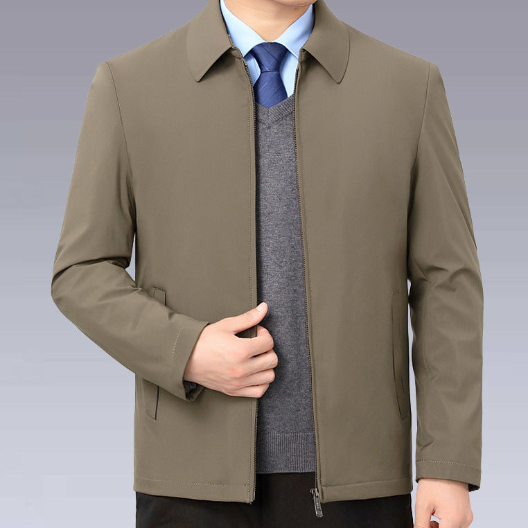 Temperature-regulating transition jacket for men with practical high collar Lune London