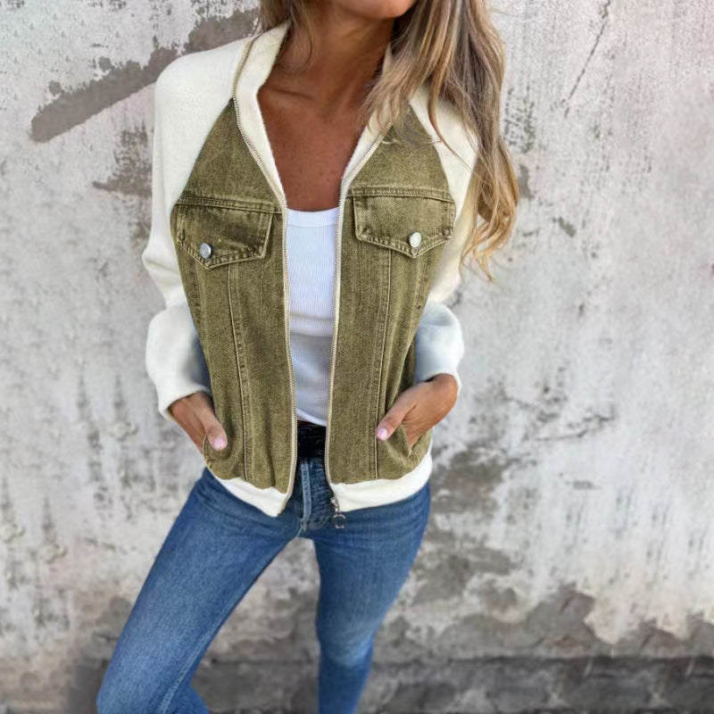 Casual sweatshirt jacket for women with denim style and fleece sleeves Lune London
