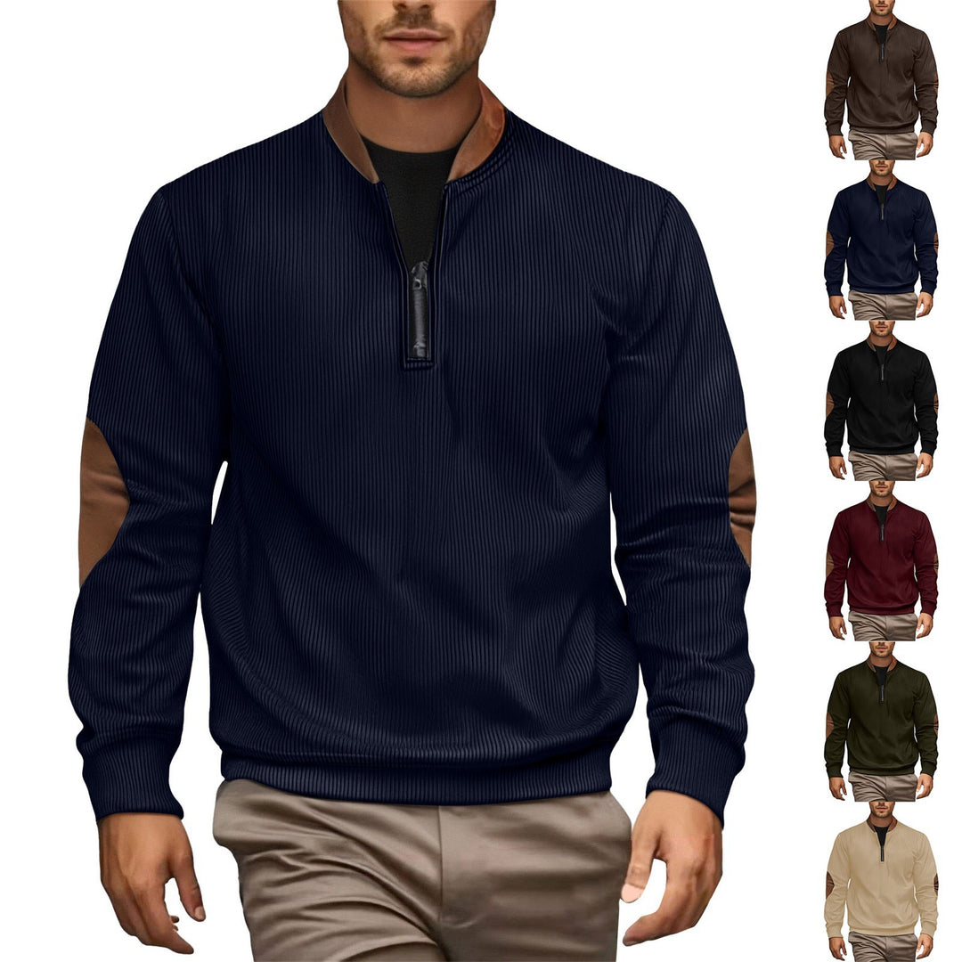 Elegant pull for men with a high collar and trendy leather inserts Lune London
