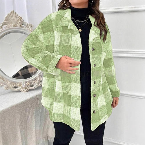 Ladies oversized tartan cozy jacket with button closure Lune London