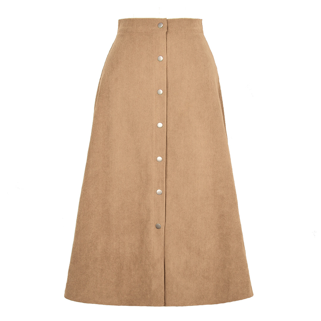 Long corduroy skirt for women with button placket Lune London