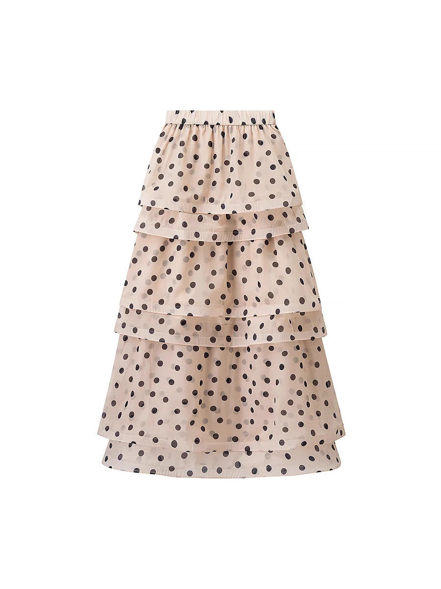 Maxi skirt for women with voluminous ruffles and polka dots Lune London