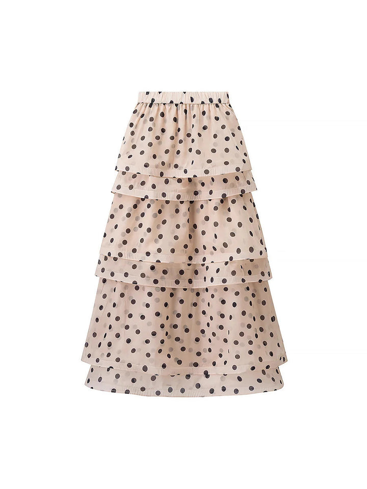 Maxi skirt for women with voluminous ruffles and polka dots Lune London