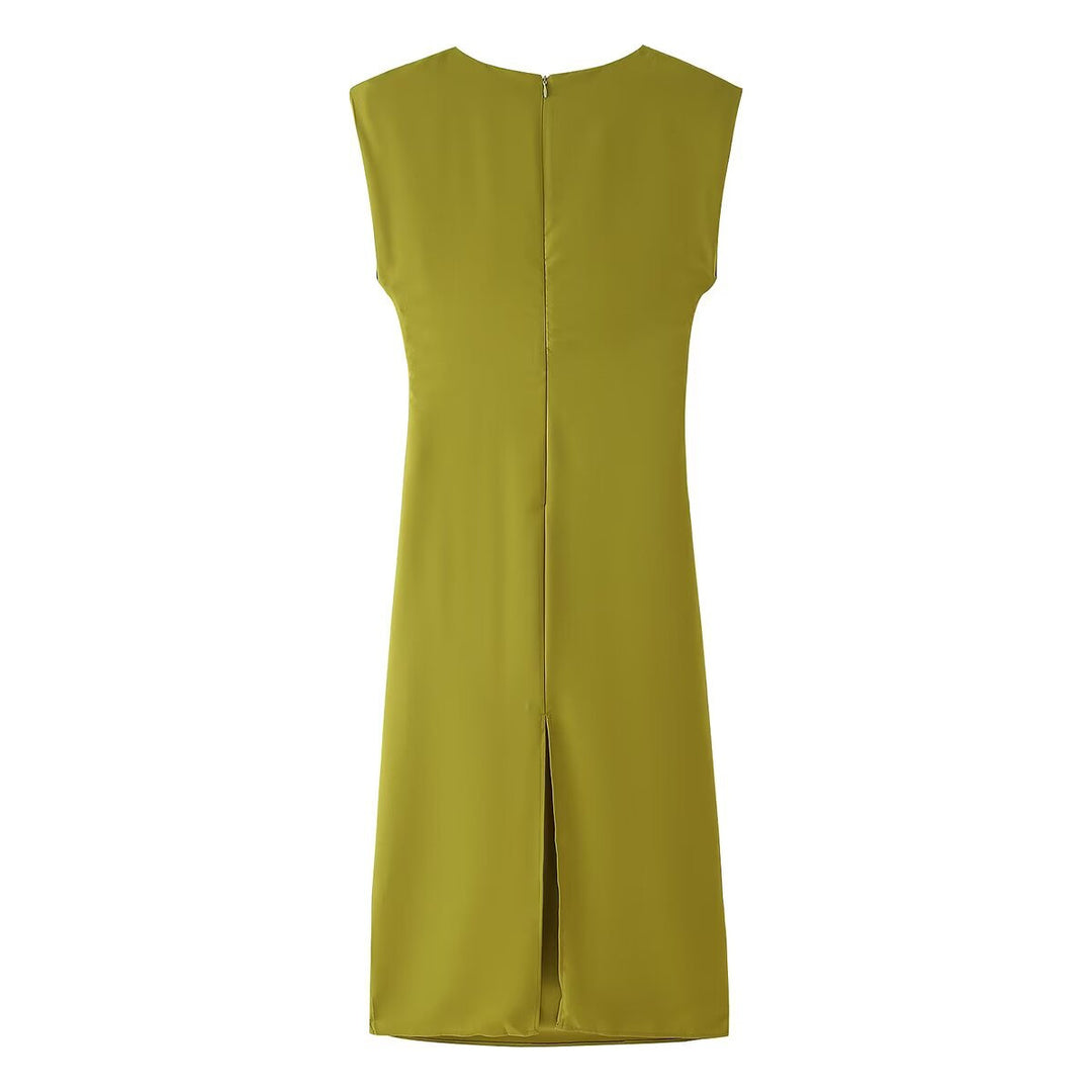 Elegant jersey dress for women with detailed ruffles and refined jewelry element Lune London