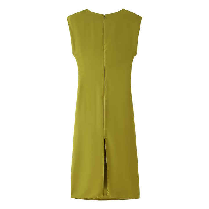 Elegant jersey dress for women with detailed ruffles and refined jewelry element Lune London